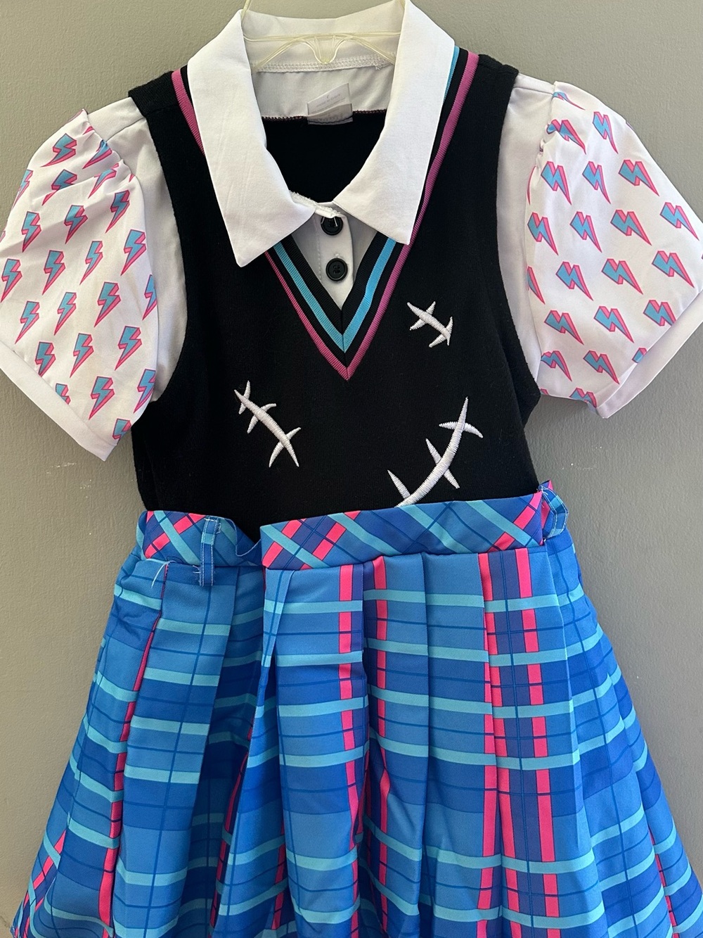 monster high Black, Blue & Pink Plaid School Dress Costume